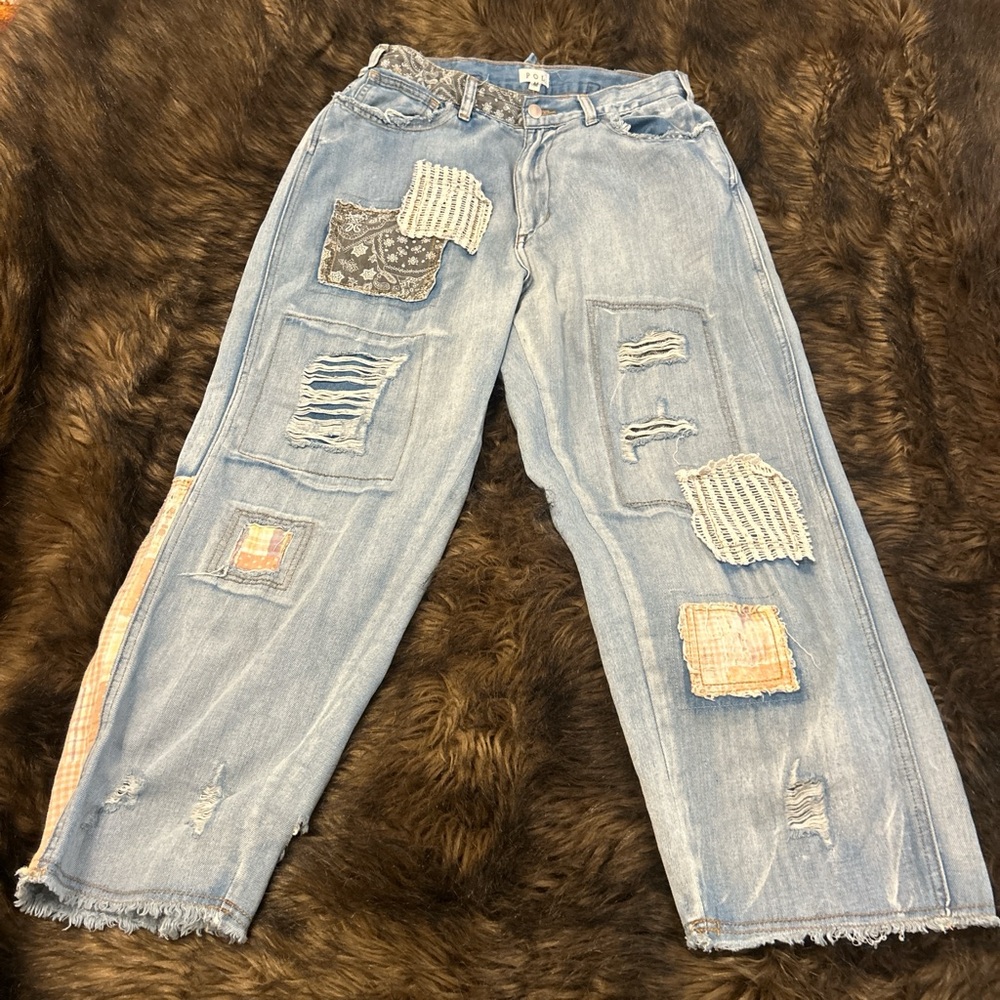 POL Light Blue Boyfriend Jeans with Patch Accents